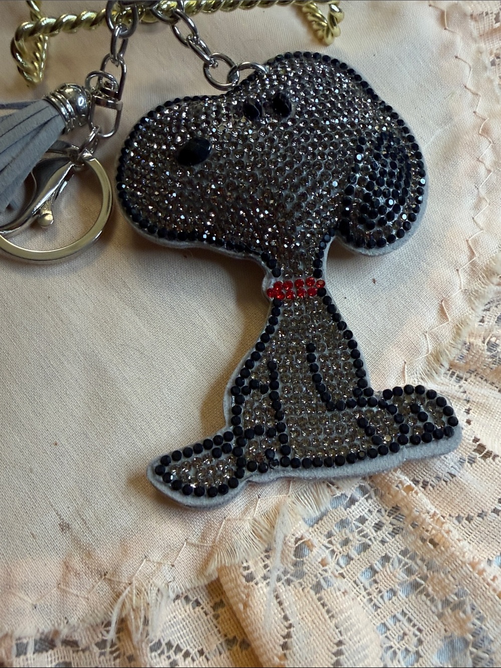 Rhinestone Dog Keychain Charm - Gray